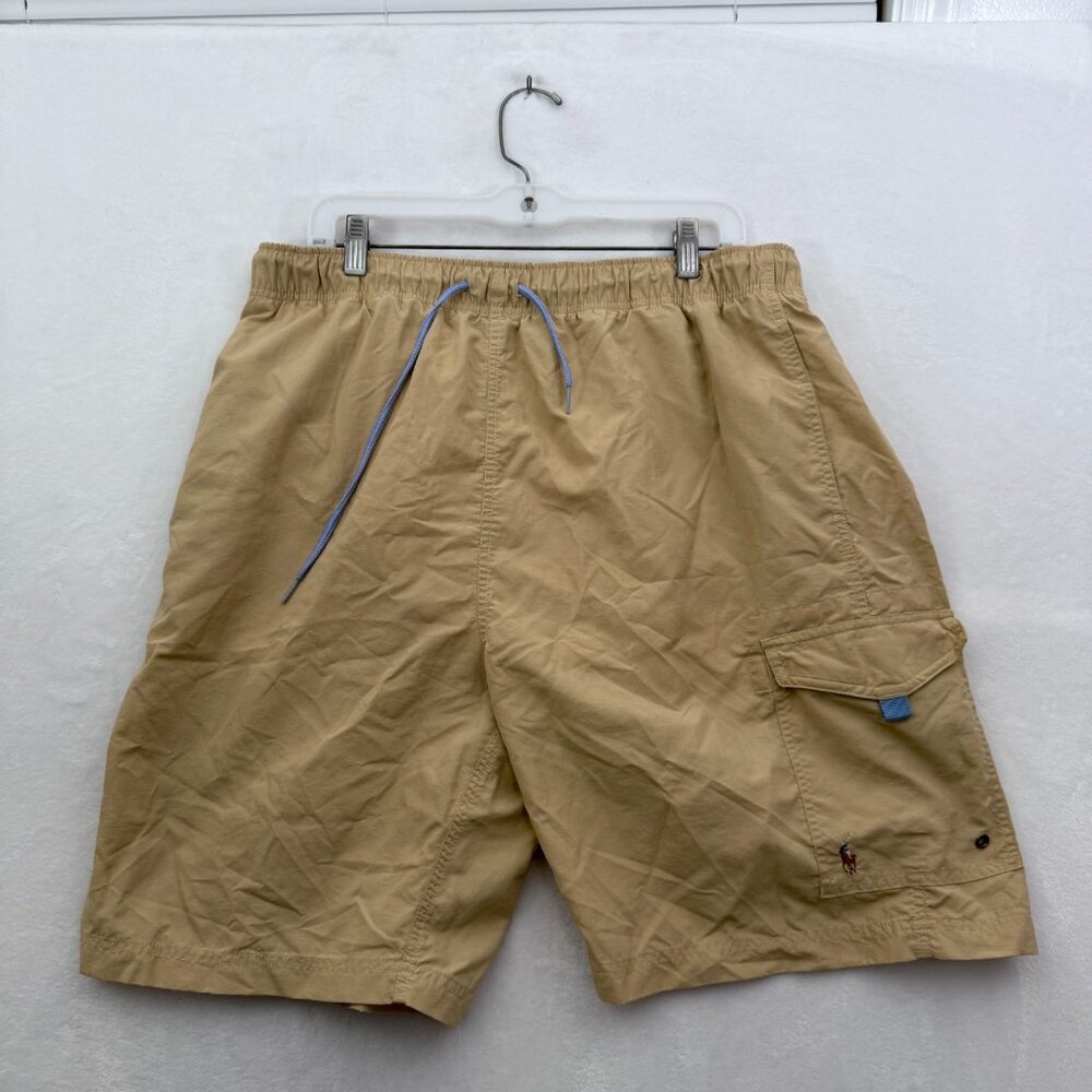 Polo Ralph Lauren Shorts Mens L Beige Swim Trunks Cargo Pocket Elastic Waist